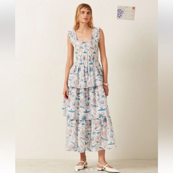 NEW Alix of Bohemia Erin Blue Valentine Midi Dress Medium - Picture 1 of 12